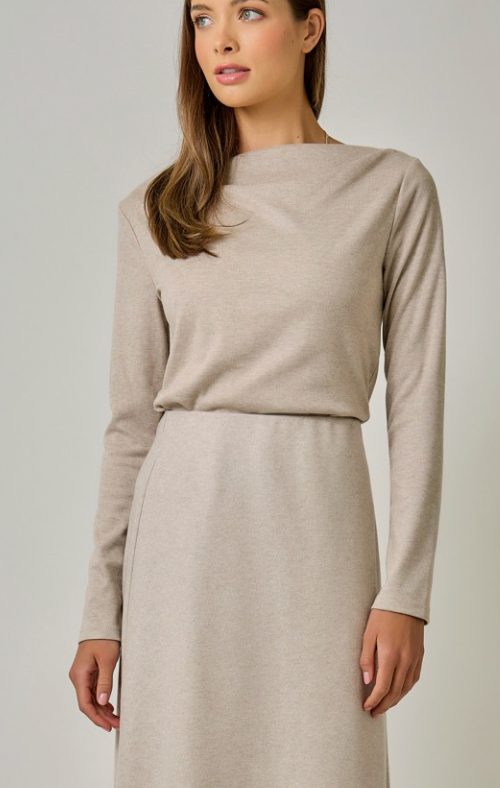 Brown Boatneck Wool Blend Long Sleeve
