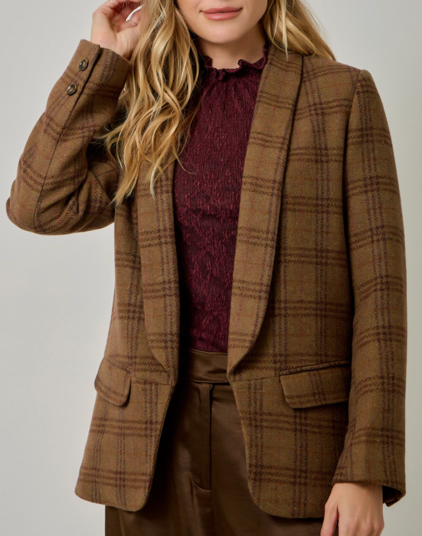 Brown & Burgundy Plaid Blazer