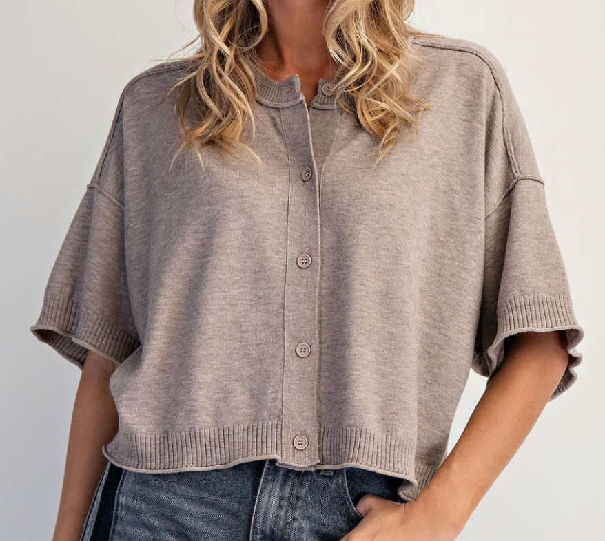 Crewneck Cardigan Qtr Slv Top