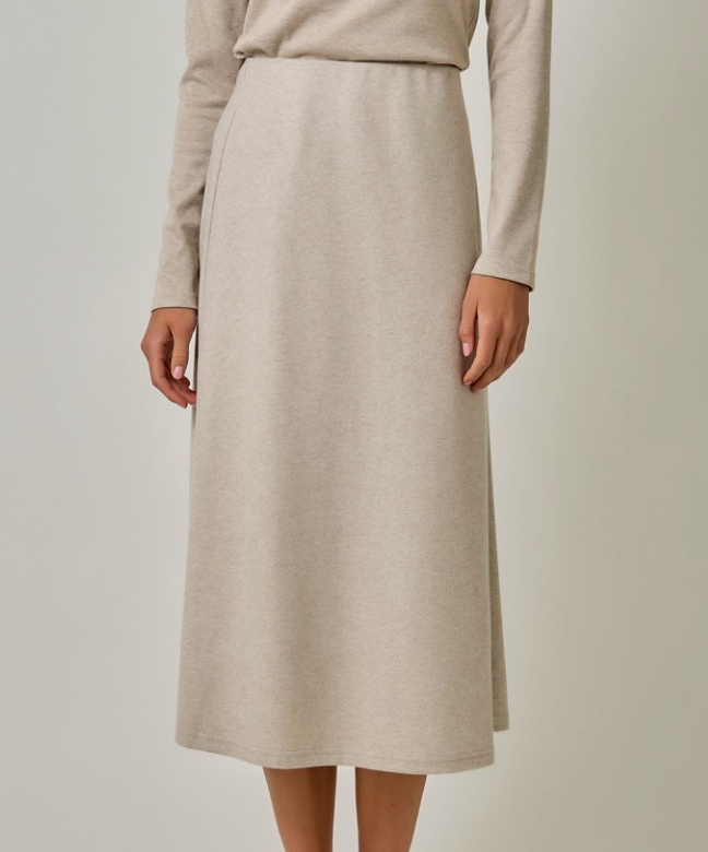 Brown Wool Blend Midi Skirt