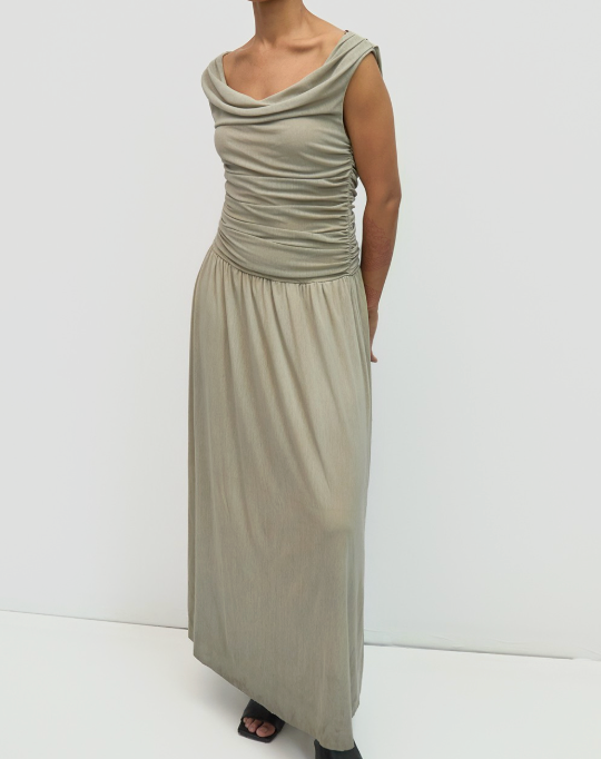 Soft Taupe Cowl Neck Dress