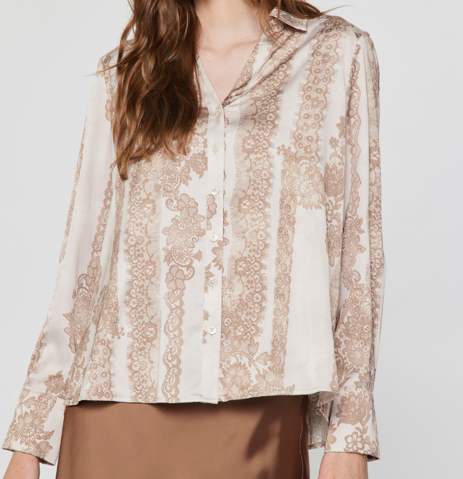 Satin Blush Lace Print Button Down