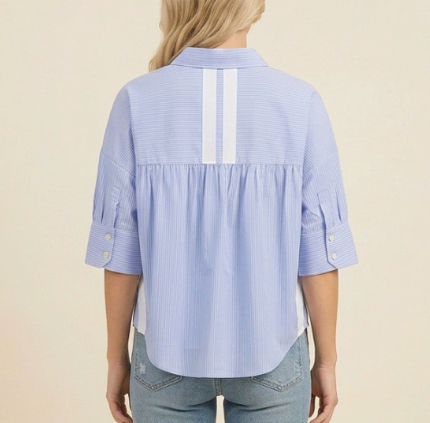 Blue Striped Shirt with White Panel Detail