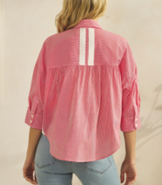 Red Striped Shirt with White Panel Detail