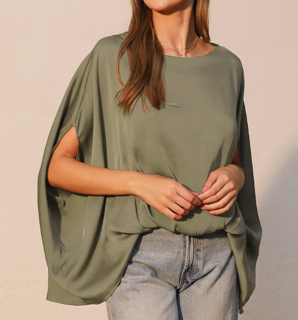 Olive Silky Boat Neck Caftan Top