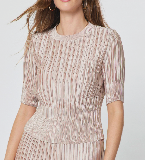 Silky Pleated Short Sleeve Top