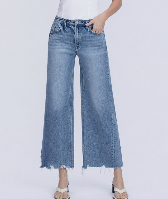 Olivia Raw Hem Slant Side Seam Wide Leg Jeans