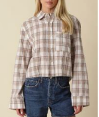 Light Beige Plaid Long Slv Button Down