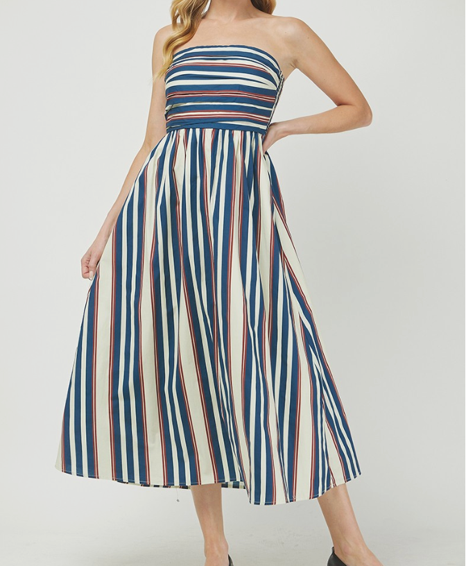 Multicolor Striped Strapless Dress
