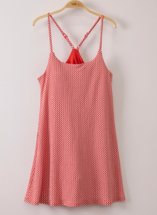 Red & White Stretchy Gingham Dress