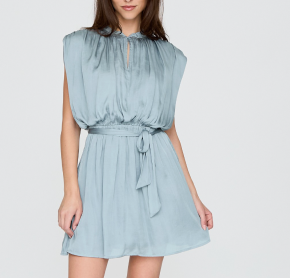 Silky Belted Sleeveless Short Dress