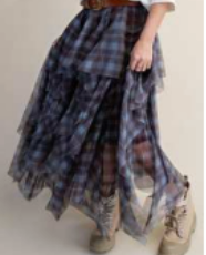 Brown Plaid Mesh Skirt