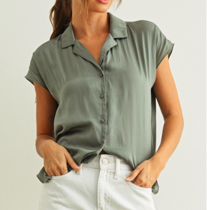 Cap Sleeve Button Down Shirt