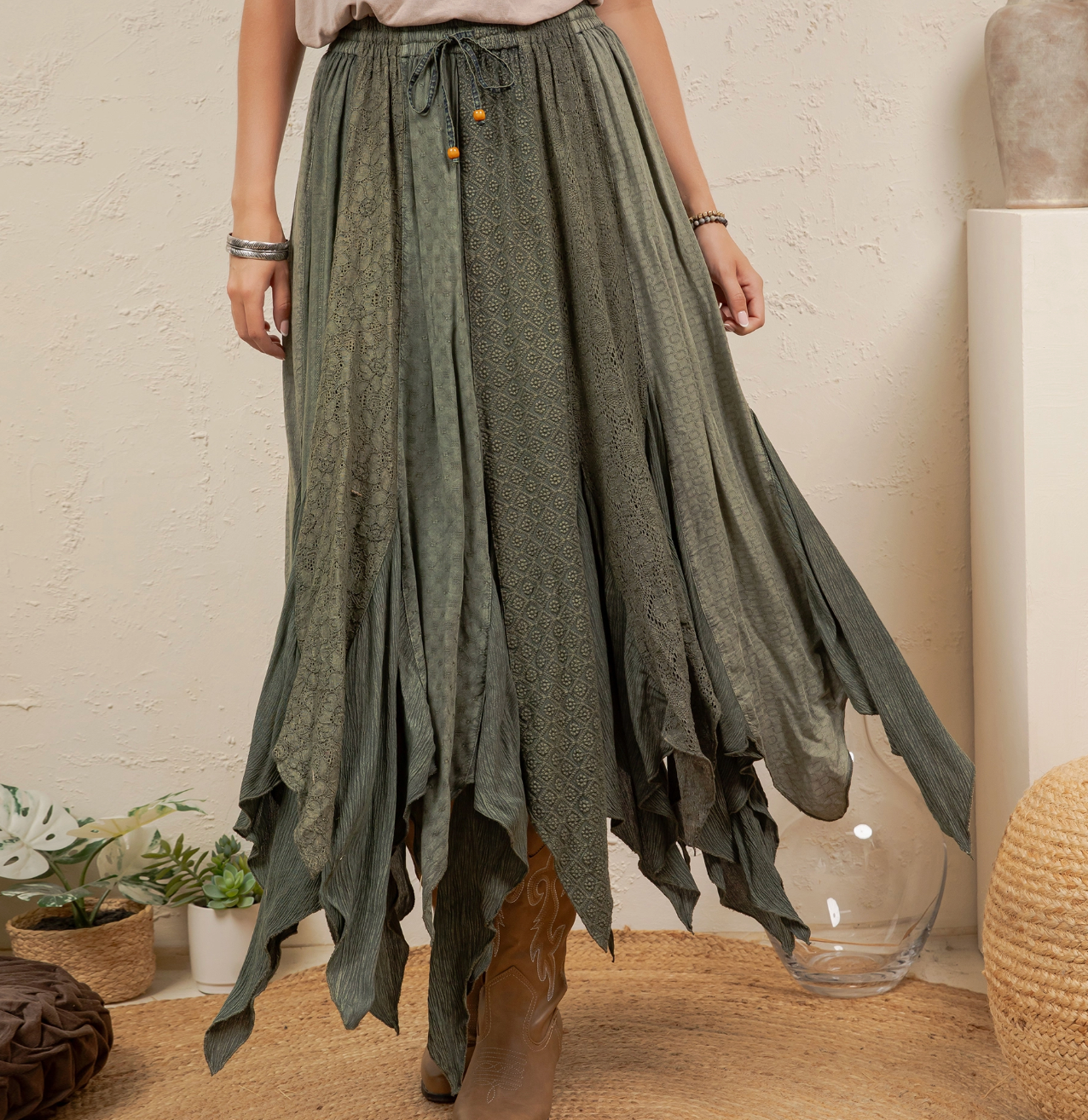 Olive Patchwork Handkerchief Skirt
