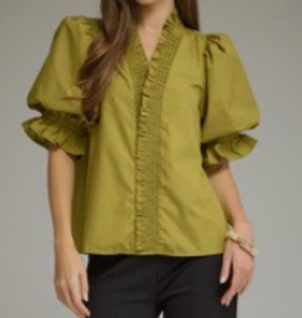 Bright Olive Puff Sleeve Blouse
