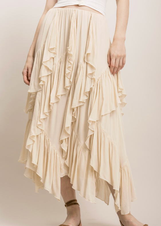 Asymmetrical Cascading Ruffle Handkerchief Skirt
