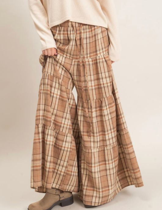 Plaid Tiered Wide Leg Pants