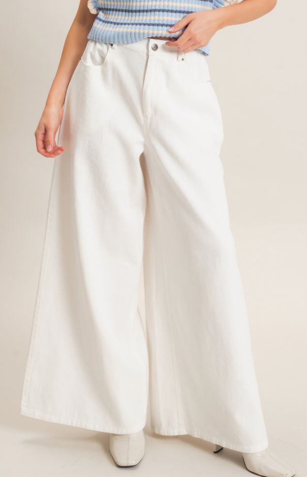 White Wide Leg High Rise Jeans
