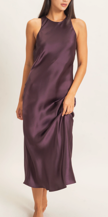 Sleeveless Satin Midi Dress