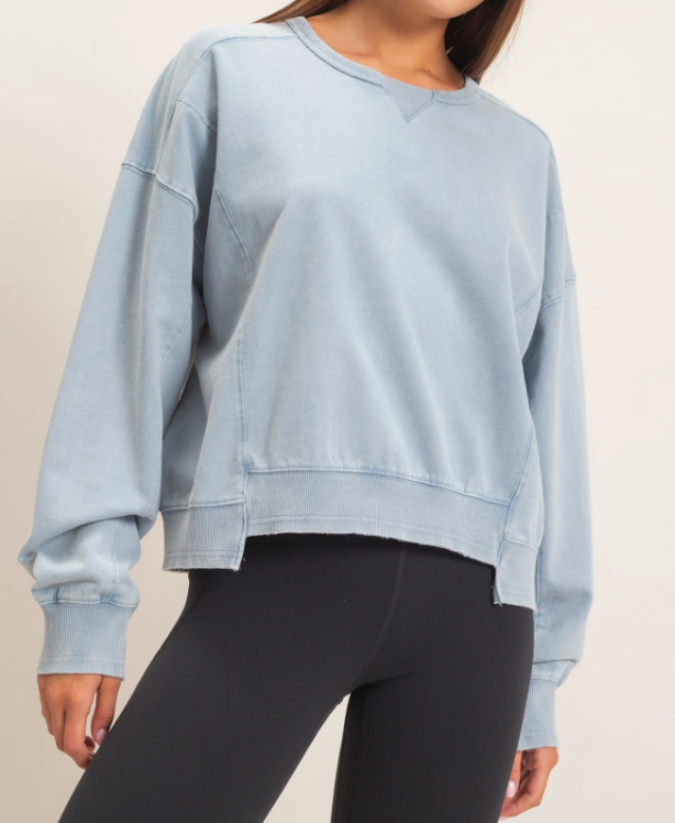 Acid Wash Seam Detail Crew Neck Sweatshirt