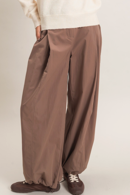 High Waist Wide Leg Pants w Ankle Cinch Option