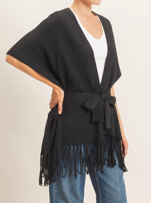 Fringe Hem Wrap Sweater