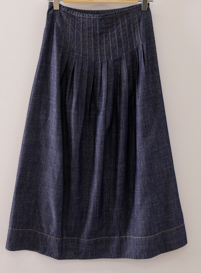 Dark Denim Pleated Midi Skirt
