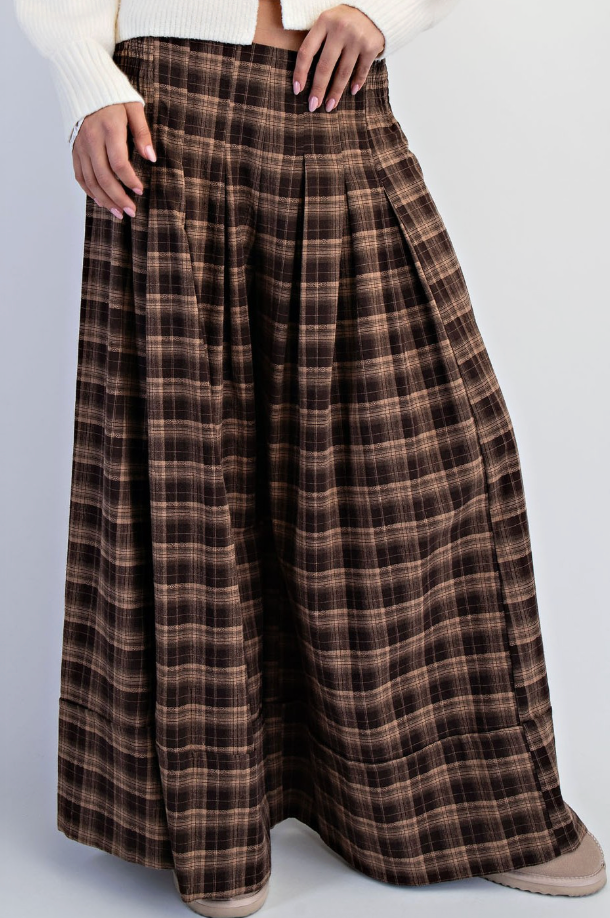 Plaid Pleated Wide Leg Pants
