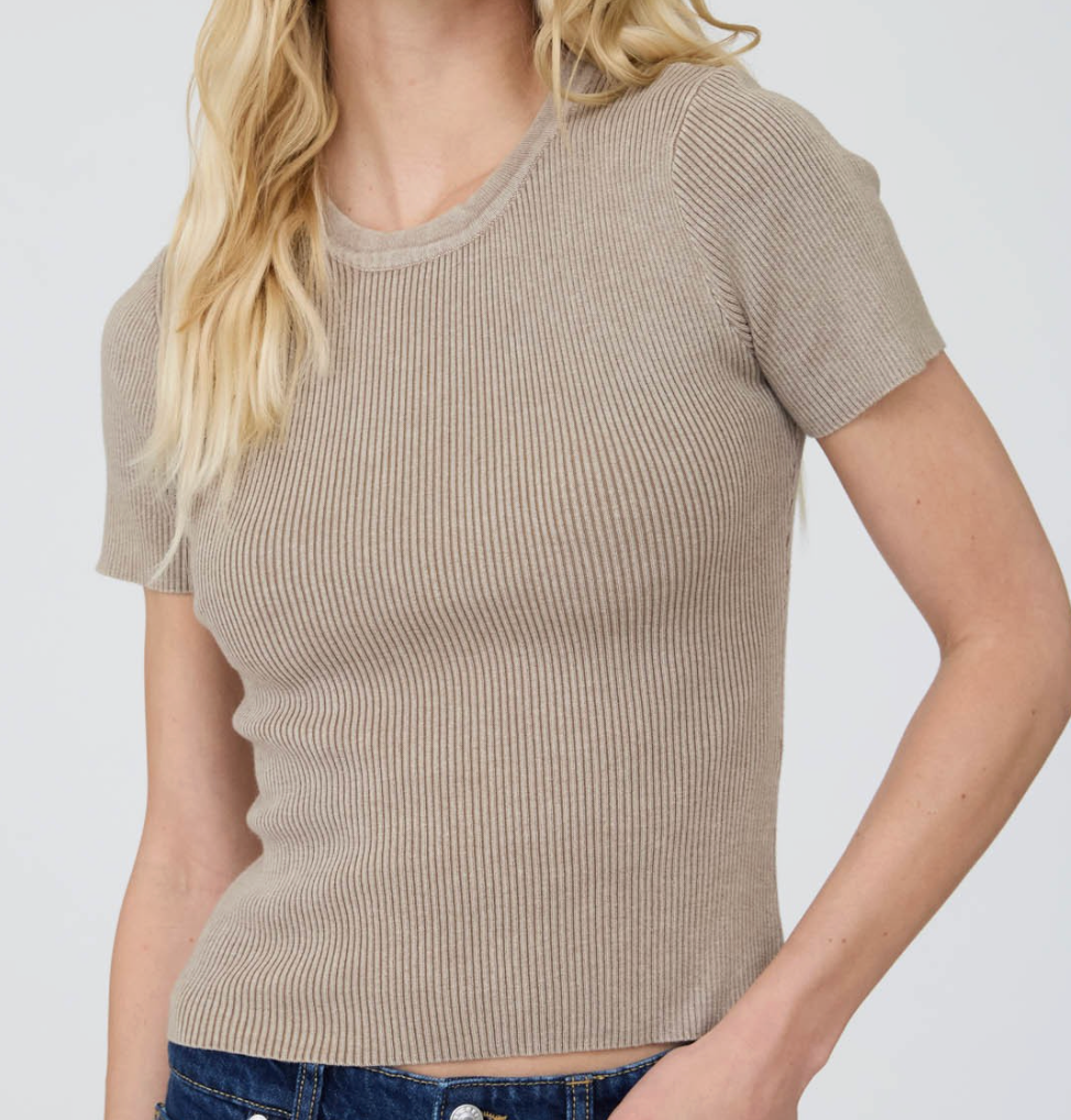 Washed Ribbed Short Slv Knit Tee