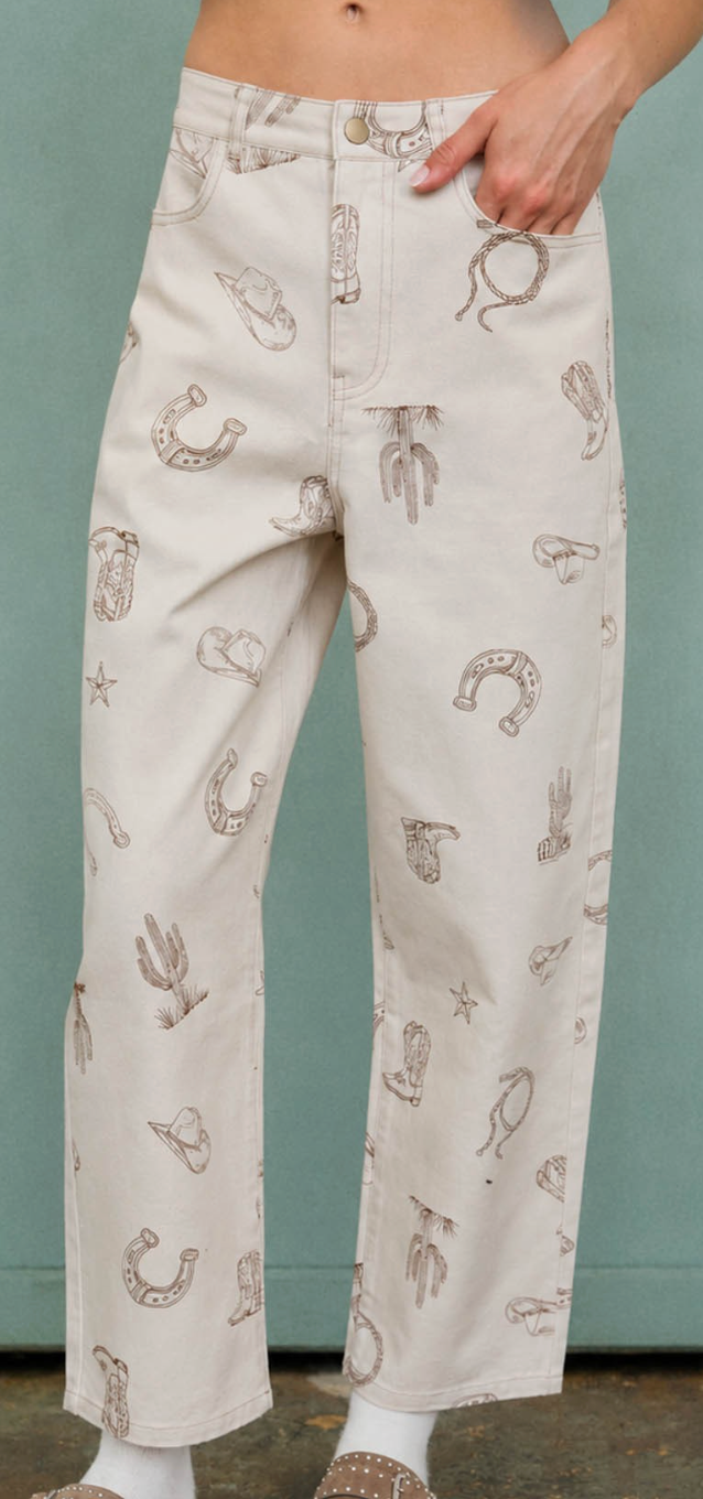 Western Motif Straight Leg Jeans
