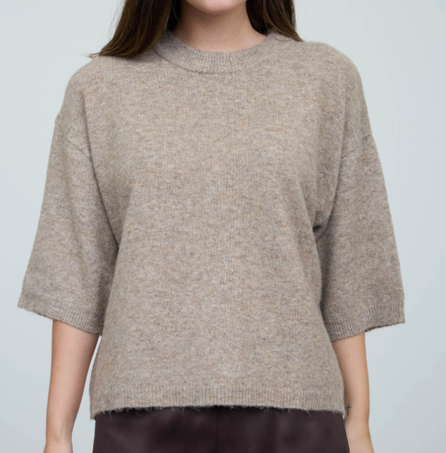 Heathered Crew Neck Half Slv Pullover