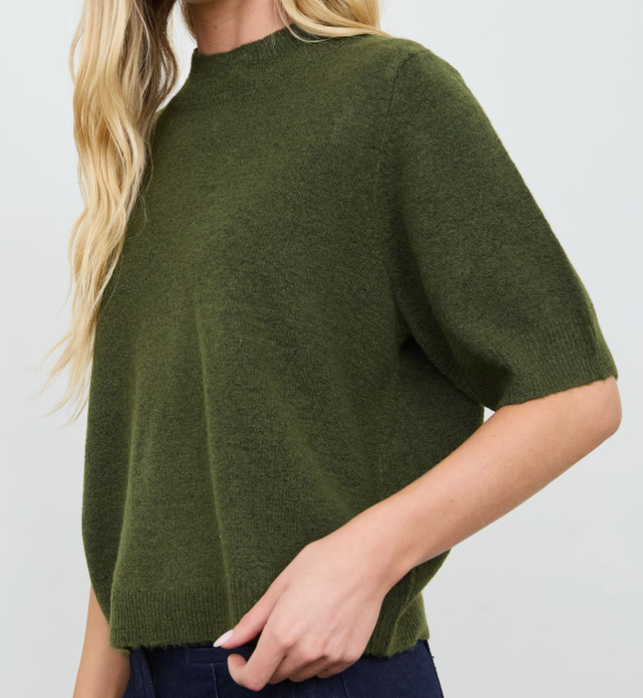 Olive Crewneck Short Slv Pullover Sweater Top