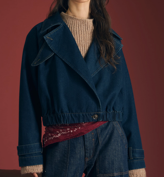 Notch Collar Dolman Sleeve Dark Denim Jacket