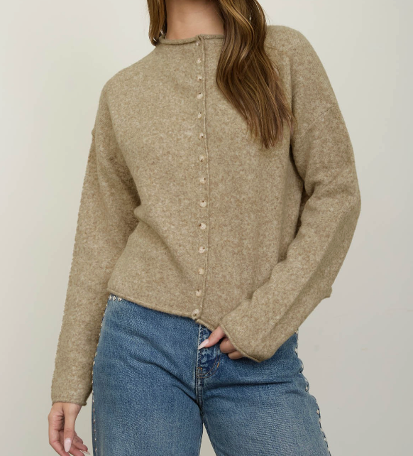 Taupe Cardigan w Rolled Hem