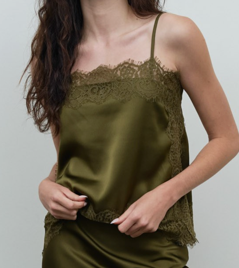 Satin Cami with Lace Trim