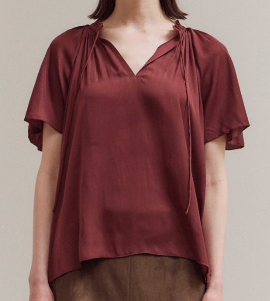 Silky Blouse w Tie Neck