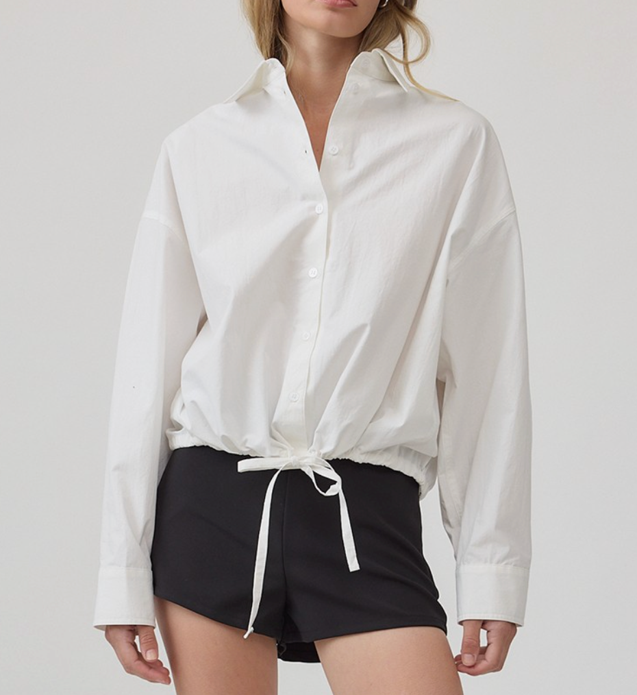White Button Up w Drawstring Hem
