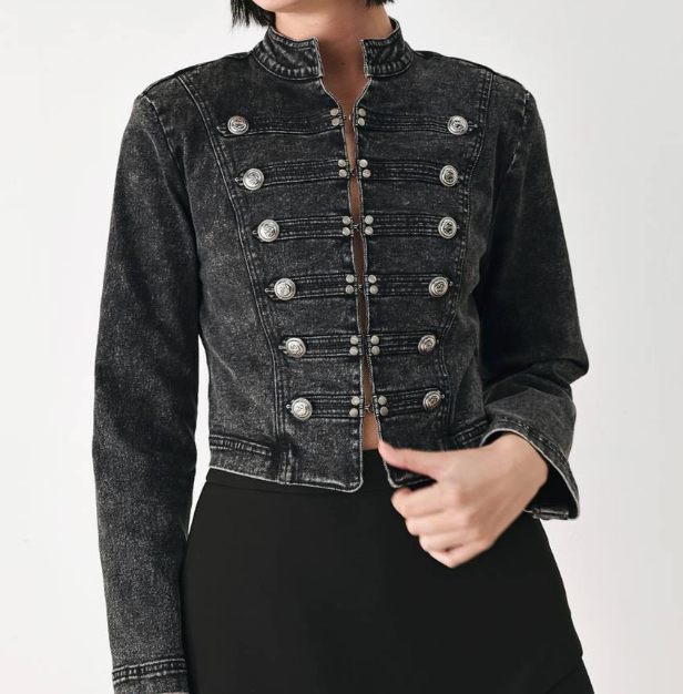 Black Denim Military Style Jacket