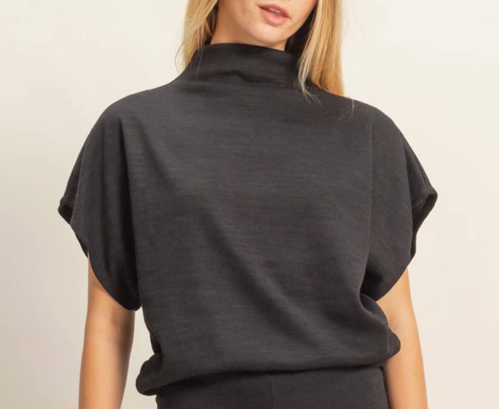 Soft Mock Neck Dolman Sleeve Top