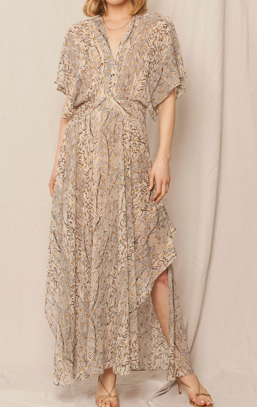 Printed Gold Accent Maxi Dress