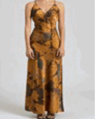 Gold Printed Cross Back Maxi Dress