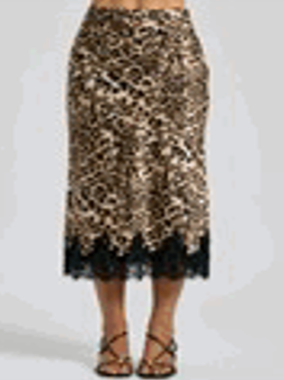 Leopard Satin Midi Skirt w Lace Trim