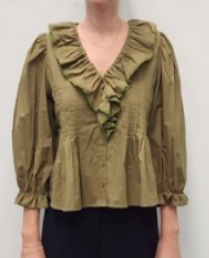 Olive Ruffle V-Neck Blouse