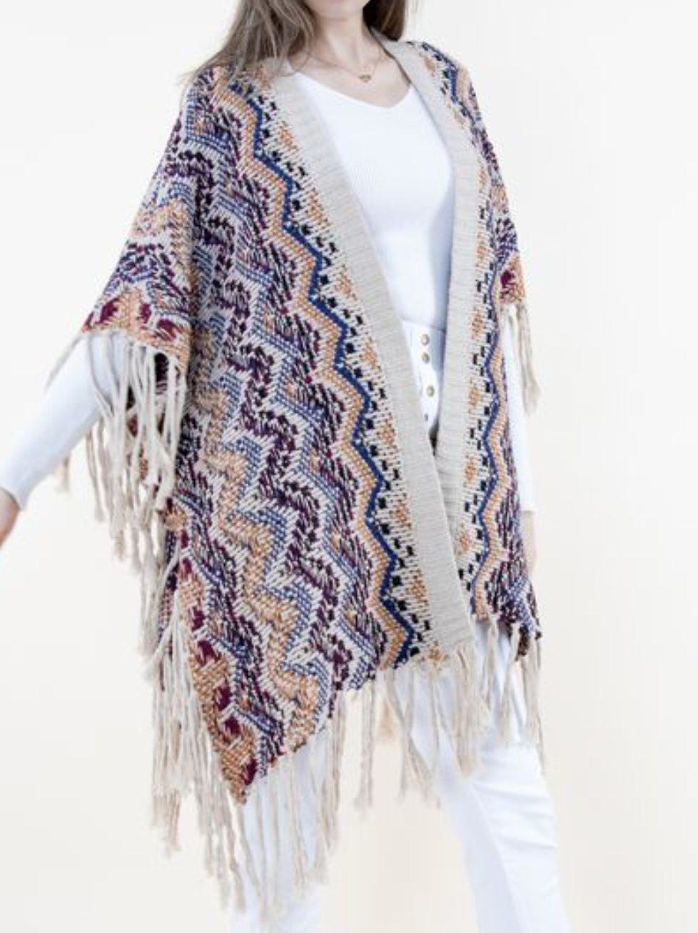Multicolor Cardigan w Fringe Hem