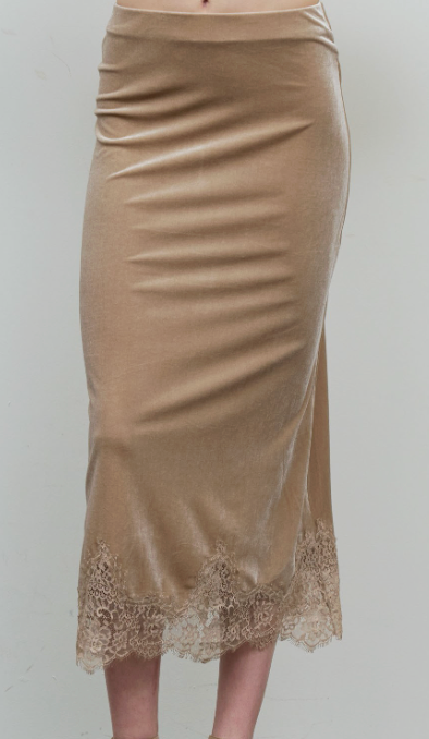 Velvet Skirt w Lace Trim
