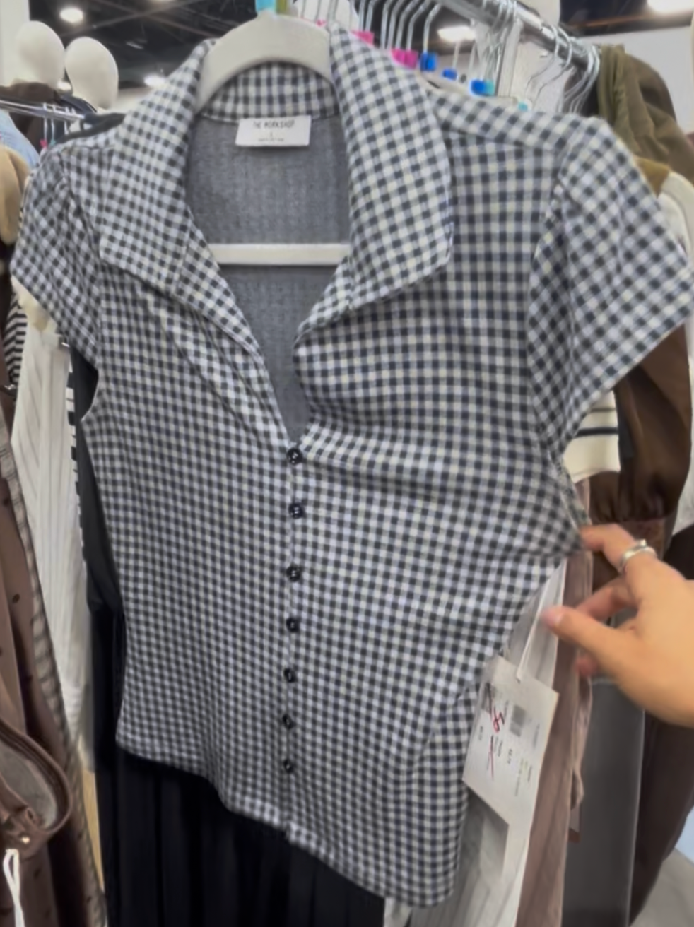 Navy Gingham Collared Cap Slv Button Up Top
