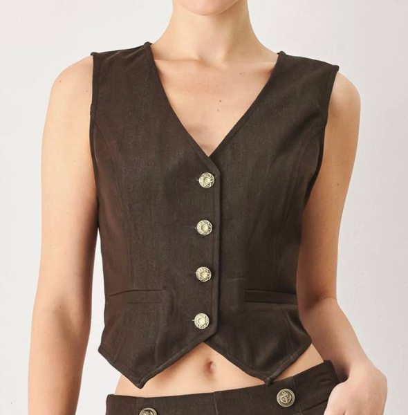 Brown Woven Vest with Buttons