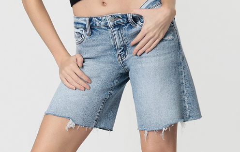 Denim Shorts with Raw Hem