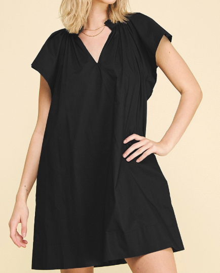 Black Ruffle Detail Tunic Dress