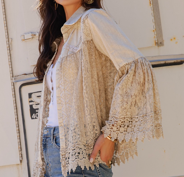 Crochet Lace Bell Sleeve Jacket